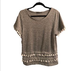 Gray and white tassel sleeve blouse